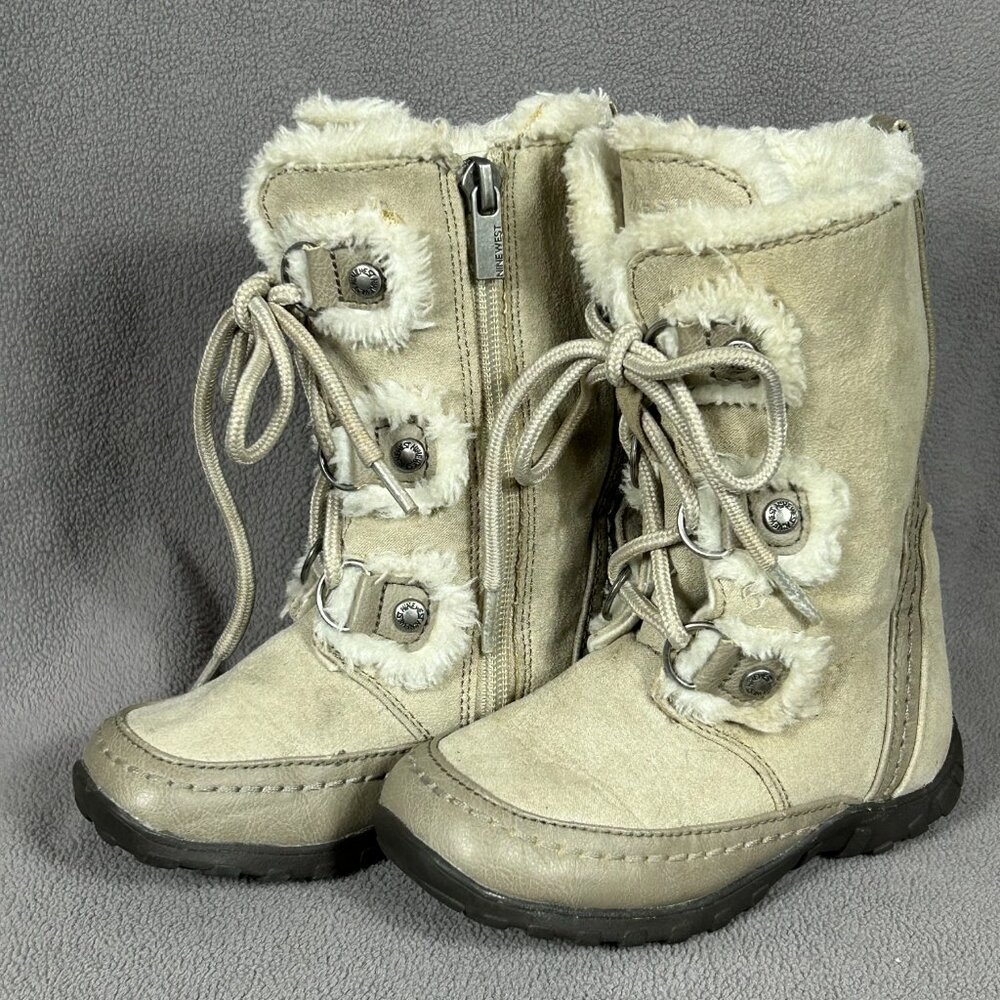 Nine West Kids Beige Faux Suede Faux Fur Kids Boots Winter Boots Girls Size 8